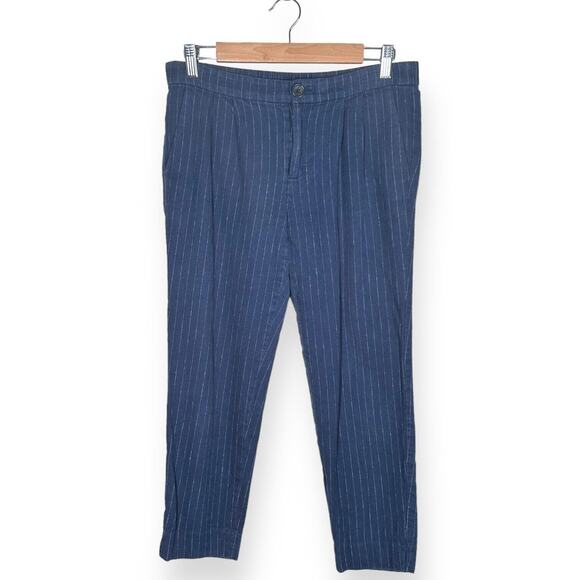 MADEWELL Wool Linen Blend Takaroo Pleated Cigarette Pants Sporty Pinstripe Blue - Picture 3 of 13
